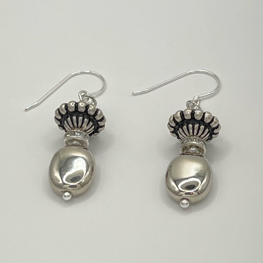 Silver Beaded Drop Earrings - Picture 2 of 2
